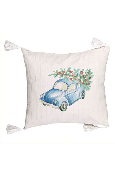 BEKZ Christmas themed decorative pillow with fringes, 21, 45x45 cm, Ecru, with zipper