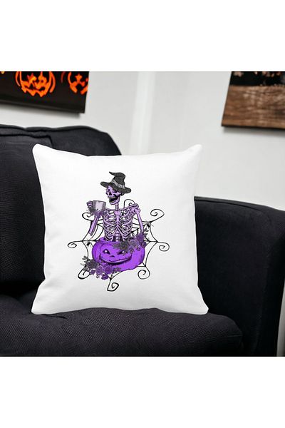 BEKZ Pillowcase With Halloween Skeleton Motif 4, 40x40 Cm, White, Matte