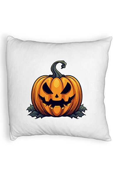 BEKZ Perna Decorativa Fluffy cu motiv Dovleac de Halloween 1, 40x40 cm, Alba,...