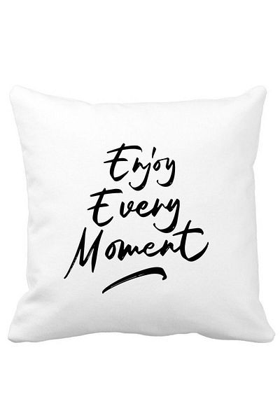 BEKZ Perna Decorativa, Enjoy Every Moment, 40x40 cm, Alba, Mata, Husa Detasabila, Burduf