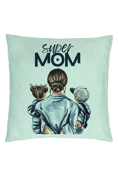 BEKZ Față de pernă, model Super Mom, 40x40 cm, verde mentă