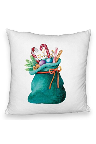 BEKZ Perna Decorativa Fluffy Sacul lui Mos Craciun cu cadouri, 40x40 cm, Alba...