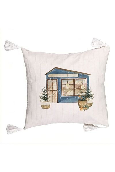 BEKZ Christmas themed fringed pillowcase, 2, 45x45 cm, Ecru, With zipper