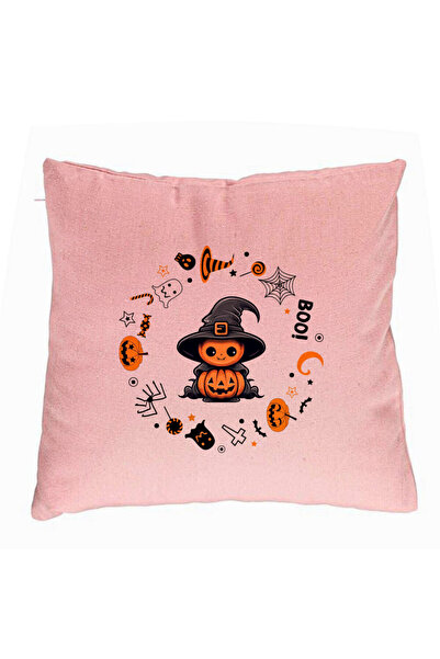 BEKZ Perna Decorativa cu motiv de Halloween 7, 40x40 cm, Roz, Husa Detasabila...