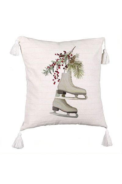 BEKZ Decorative Pillow with Christmas Fringes, Ice Skates, 2, 45x45 cm, Ecru, With zipper