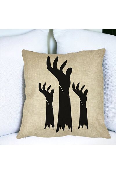 BEKZ Perna Decorativa cu motiv de Halloween 5, 40x40 cm, Husa Detasabila, Burduf