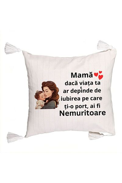 BEKZ Fringed Pillowcase, Pattern for Mother 8, 45x45 cm, Ecru, With zipper