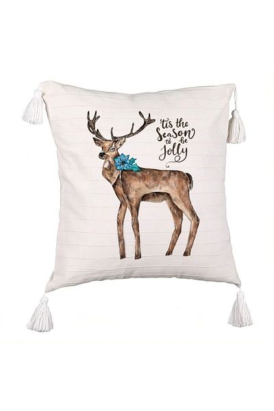 BEKZ Pillowcase with Christmas Fringes Reindeer and text, 3, 45x45 cm, Ecru, With zipper