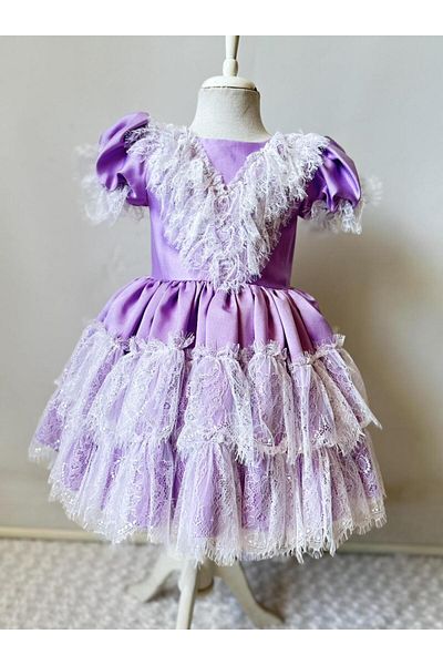 Gala Short Girl Dress with Lace