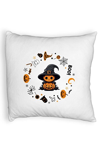 BEKZ Față de pernă pufoasă cu motiv de Halloween 7, 40x40 cm, albă