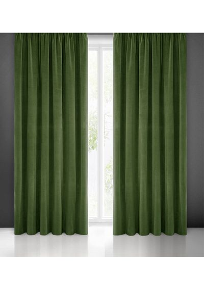 NS Ehli Tacir Green Velvety Fabric Extrafor Drawstring New Season Single Wing Background Curtain