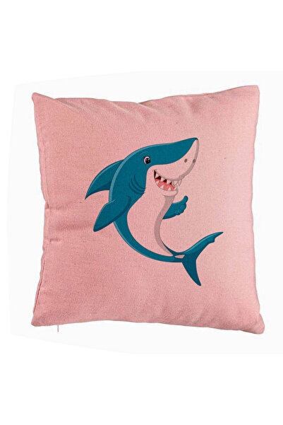 BEKZ Perna Decorativa, Model copii Rechin Rozstru, 40x40 cm, Roz, Husa Detasabila, Burduf