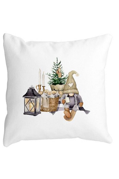 BEKZ Christmas Themed Decorative Pillow, 19, 40x40 cm, White, Matte, Removable Cover, Bellows