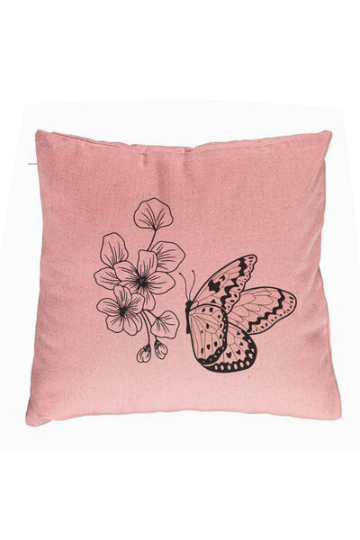BEKZ Perna Decorativa, Model Fluture si Flori, 40x40 cm, Roz, Husa Detasabila...
