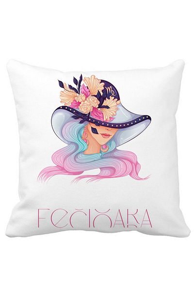 BEKZ Perna Decorativa, Zodia Fecioara, 40x40 cm, Alba, Mata, Husa Detasabila, Burduf