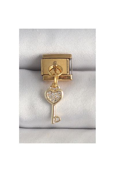 Skygo 316L Steel Gold Color Hanging Zircon Stone Heart Key Model Nomination Charm - Tj-Bc1371
