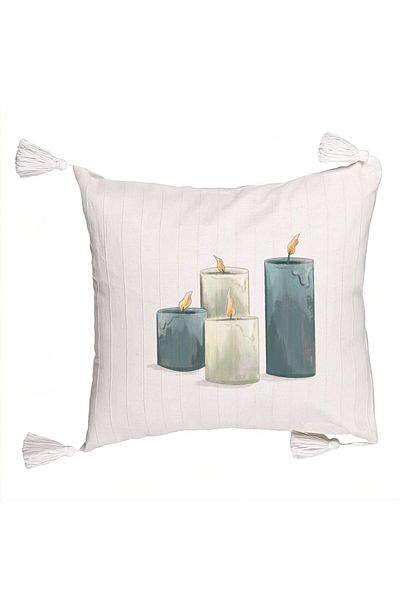 BEKZ Decorative Pillow with Fringes with Christmas Theme, Candles 4, 45x45 cm, Ecru, With Zipper