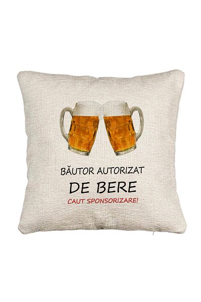 BEKZ Fata de perna Canapea, Model Bautor Autorizat de Bere, 40x40 cm, Cu fermoar