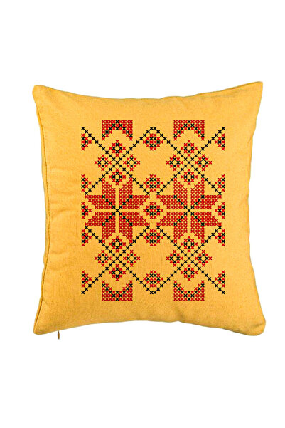 BEKZ Perna Decorativa, Model cu Motive Romanesti, 40x40 cm, Galben, Husa Deta...