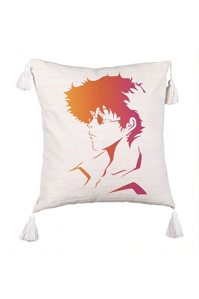 BEKZ Cowboy Bebop 2 Fringed Decorative Pillow, 45x45 cm, Ecru, With zipper
