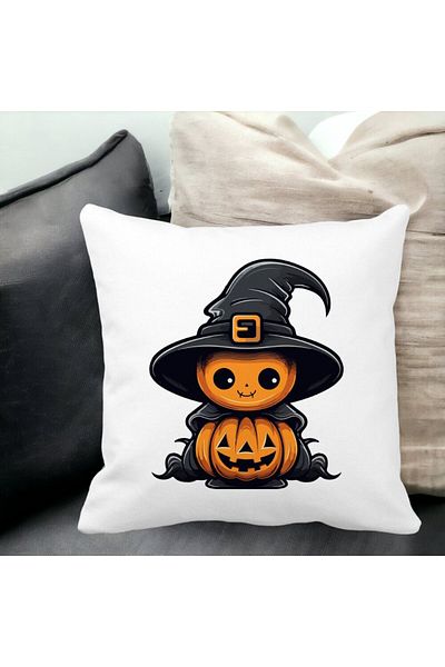 BEKZ Decorative Pillow with Halloween Motif 1, 40x40 cm, White, Matte, Removable Cover, Bellows