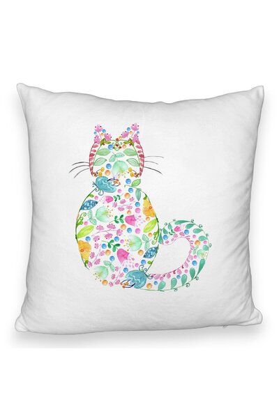 BEKZ Pernă decorativă pufoasă, model pisică cu flori, multicoloră, 40x40 cm, ...