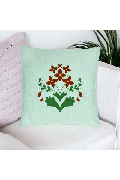 BEKZ Față de pernă, model floral roșu, 40x40 cm, verde mentă