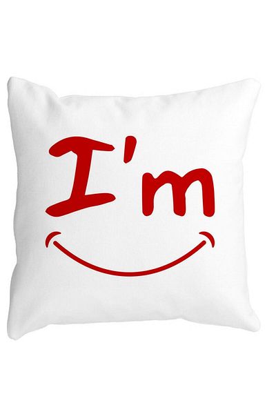 BEKZ I'm Happy Square Decorative Pillow, 40x40 cm, White, Matte, Removable Cover, Bellows