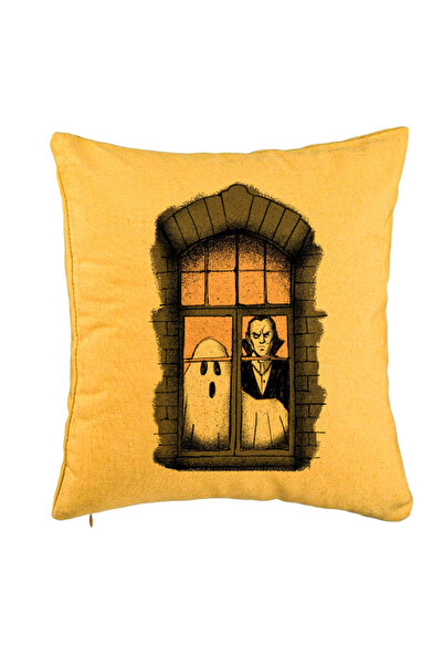 BEKZ Față de pernă Halloween cu fantome și vampiri, 40x40 cm, galbenă