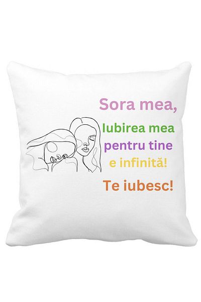 BEKZ Decorative Pillow My Sister 6, 40x40 cm, White, Matte, Removable Cover, Bellows