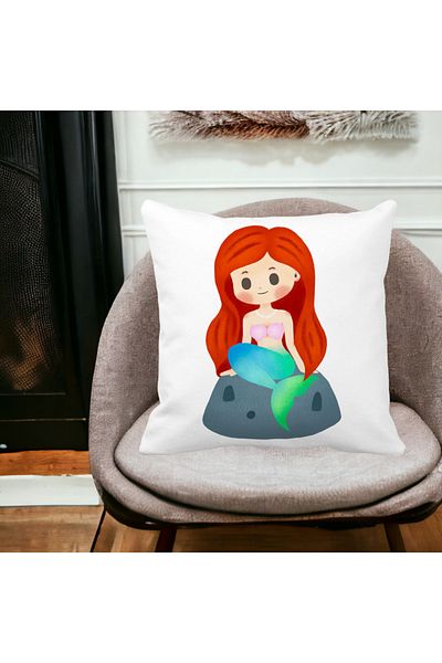 BEKZ Perna Decorativa Patrata Sirena, 40x40 cm, Alba, Mata, Husa Detasabila, Burduf