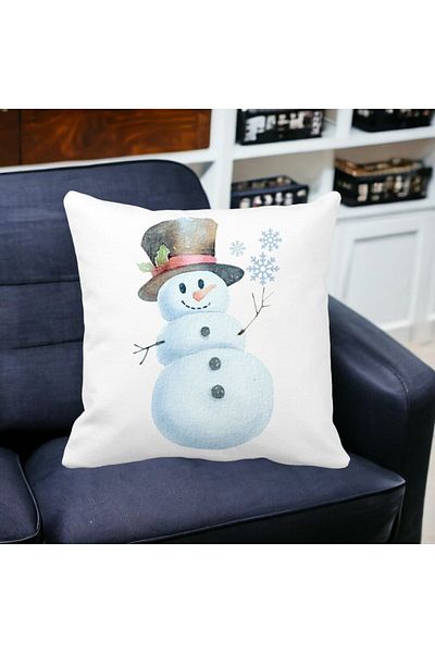 BEKZ Christmas Decorative Pillow Snowman, 2, 40x40 cm, White, Matte, Removable Cover, Bellows