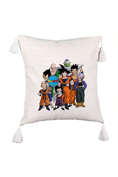 BEKZ Decorative Pillow with Fringe with Dragonball Characters 2, 45x45 cm, Ecru, With zipper