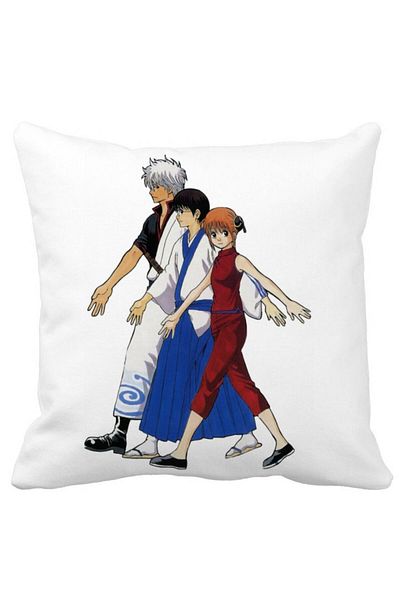 BEKZ Decorative Pillow with Gintama, 40x40 cm, White, Matte, Removable Cover, Bellows