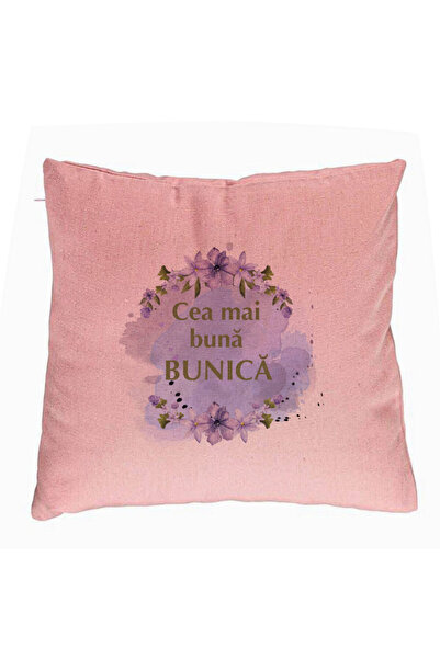 BEKZ Perna Decorativa pentru Bunica 2, 40x40 cm, Roz, Husa Detasabila, Burduf