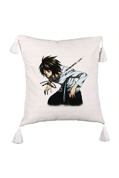 BEKZ Death Note Fringed Pillowcase L, 45x45 cm, Ecru, With zipper