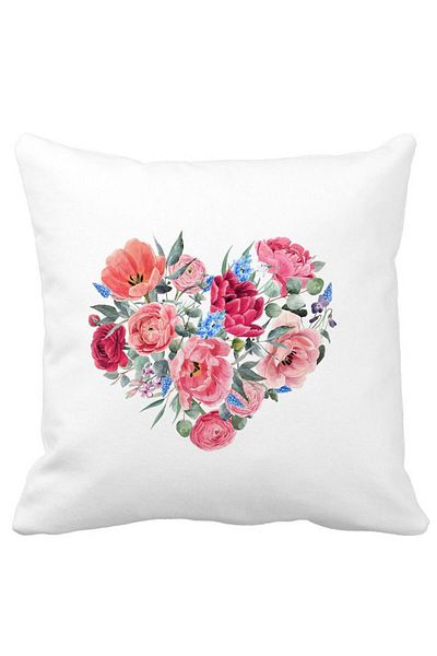 BEKZ Pillowcase, Heart Of Flowers, 40x40 Cm, White, Matte