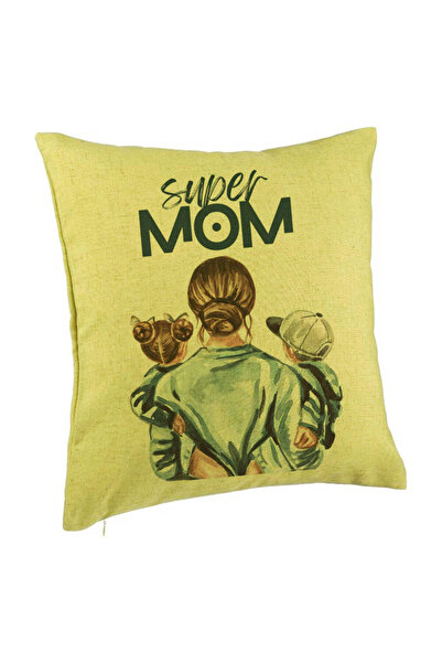 BEKZ Perna Decorativa, Model Super Mom, 40x40 cm, Verde, Husa Detasabila, Burduf