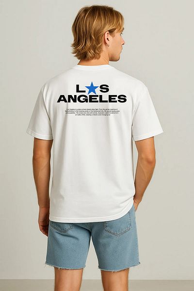 DAKSEL Men's Los Angeles Back Print Short Sleeve White T-Shirt