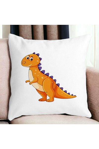 BEKZ Kids Square Pillowcase Orange Dinosaur, 40x40 Cm, White, Matte