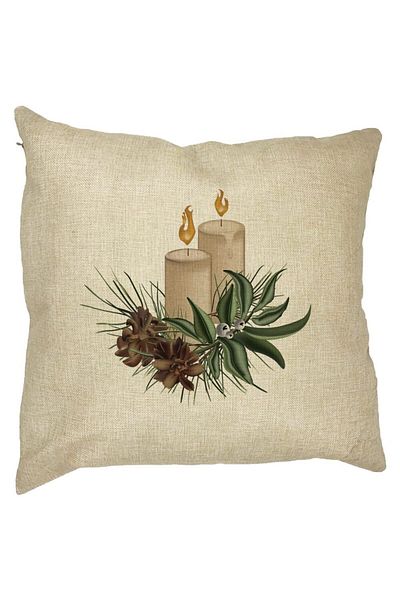 BEKZ Perna Decorativa cu tematica de Craciun, Lumanari, 8, 40x40 cm, Husa Detasabila, Burduf