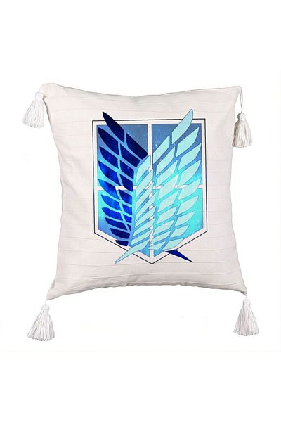 BEKZ Decorative Pillow with Fringes with Attack on Titan Symbol, 45x45 cm, Ecru, With zipper