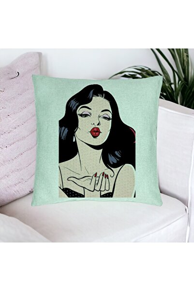 BEKZ Pillowcase, Vintage Pop Art Pattern, 40x40 Cm, Mint Green