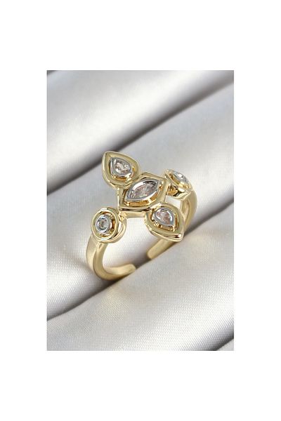 Skygo Brass Five Stone Trend Figure Zircon Stone Gold Color Adjustable Women's Ring - Tj-Byk3789