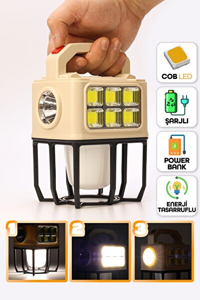 Telvesse 3 MODLU Şarjlı Kamp Lambası Solarlı 20 WATT LED Işık El Feneri Porta...