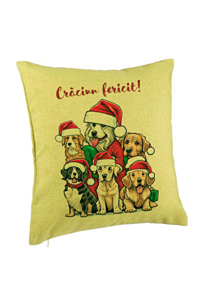 BEKZ Коледна калъфка за възглавница с кученца и текст, 40x40 см, зелена