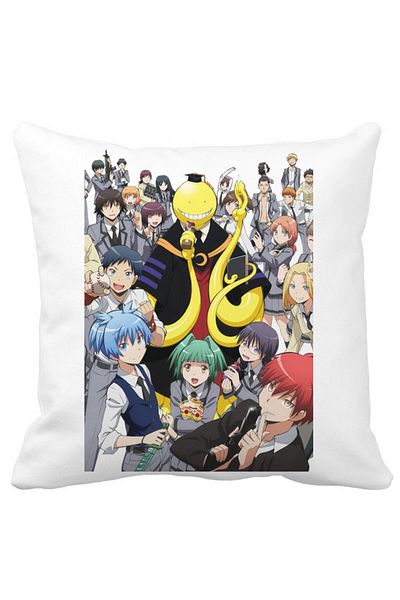 BEKZ Decorative Pillow with Assassination Classroom, 40x40 cm, White, Matte, Removable Cover, Bellows