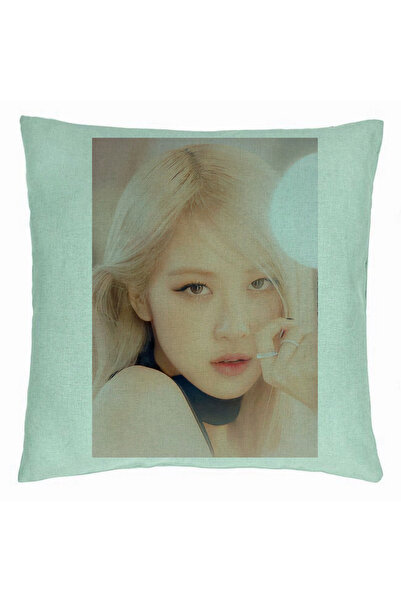 BEKZ Perna Decorativa BlackPink Rose 4, 40×40 cm, Verde Menta, Husa Detasabila, Burduf