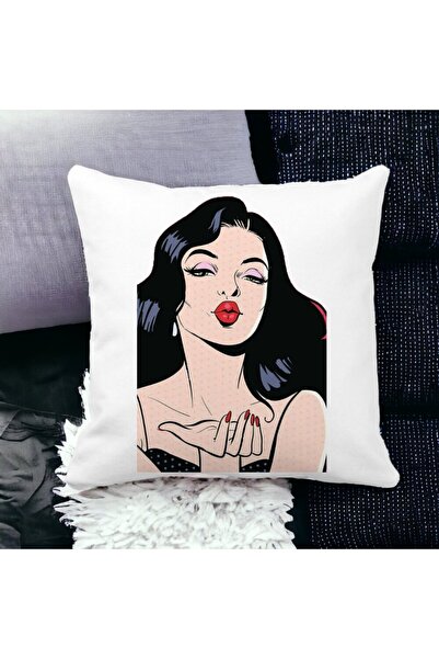 BEKZ Față de pernă pătrată vintage Pop Art, 40x40 cm, albă, mată