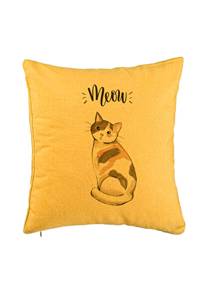 BEKZ Perna Decorativa, Model Meow, 40x40 cm, Galben, Husa Detasabila, Burduf